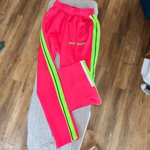 🩷 💚 Palm Angels Track Pants w/imperfections Sz S Neon Pink w/ Neon Green